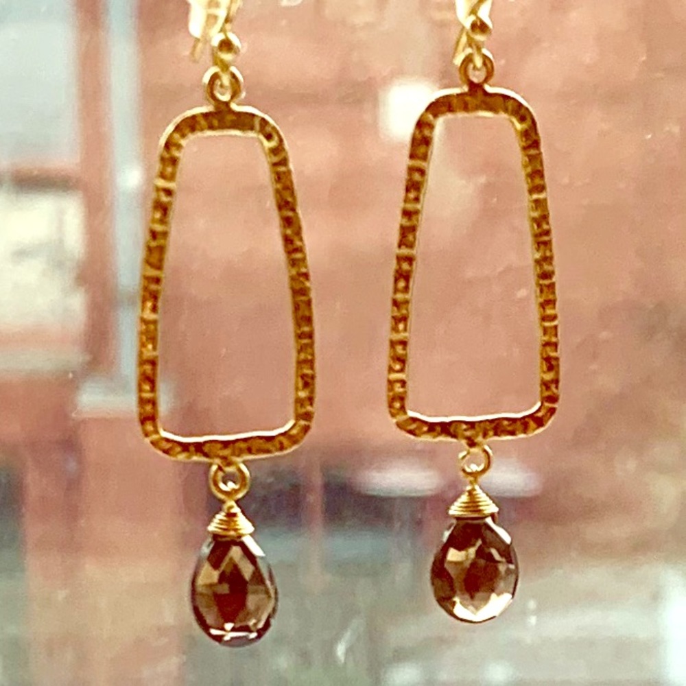 18K Gold Smoky Quartz (5ctw) Geometric Earrings